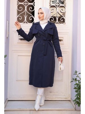 Neva Style Kemerli Lacivert Trençkot 62481l