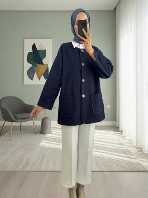 Podyumplus K.laci Çift Cepli Önü Düğmeli Kaşe Ceket