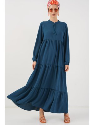 Bigdart Petrol Yaka Bağcıklı Elbise