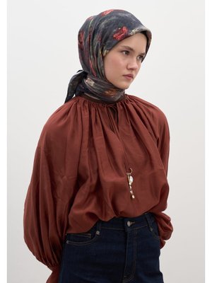 FRESHSCARFS Siyah Evelyne Desen Pamuklu Viskon Eşarp