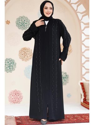 Neva Style Boncuk İşlemeli Siyah Ferace 29113s