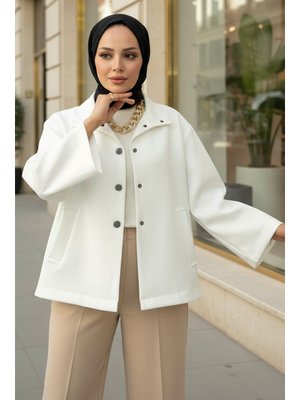 Salih Çelebi Beyaz Hakim Yaka Scuba Ceket