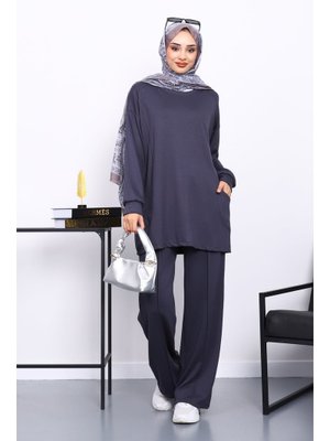 İmaj Butik Antrasit Yan Cepli Omuz Parçalı Alt Çımalı Modal Takım