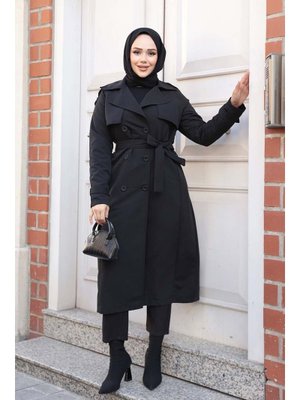 Neva Style Kemerli Siyah Trençkot 62481s