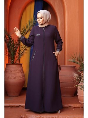 Neva Style Fermuarlı Mürdüm Ferace 26371mu