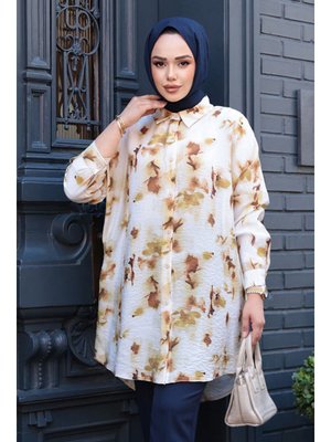 Neva Style Desenli Hardal Gömlek 10546hr