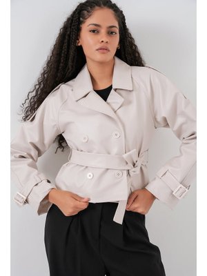 Bigdart Ekru Kemerli Suni Deri Ceket