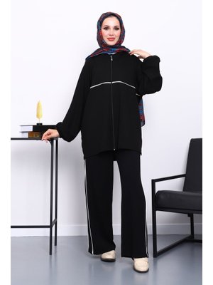 İmaj Butik Siyah Fermuarlı Sweat Pantolonlu Modal Takım