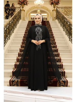 Neva Style Panço Detaylı Siyah Abaya 25914s