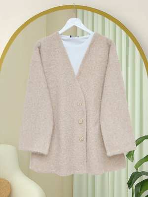 Podyumplus Bej V Yaka Düğmeli Sakallı Kap