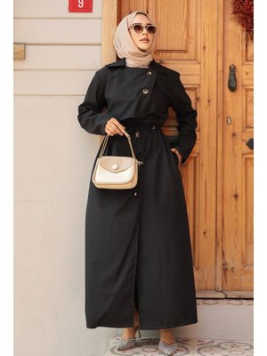 Neva Style Düğmeli Siyah Trençkot 684s