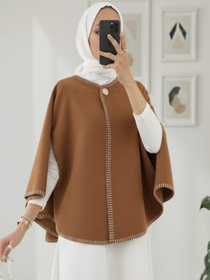 Podyumplus Açık Kahve Çoban Dikişli Cepli Kaşe Panço