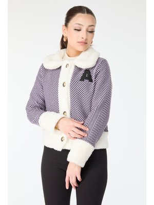 Tofisa Lıla Lila Baskılı Peluş Ceket