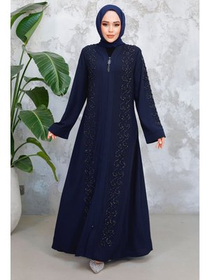 Neva Style Boncuk İşlemeli Lacivert Ferace 29123l