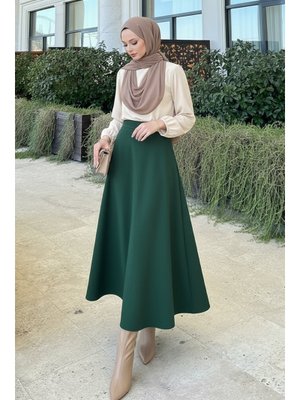 Salih Çelebi Zümrüt Yeşili Scuba Kloş Etek