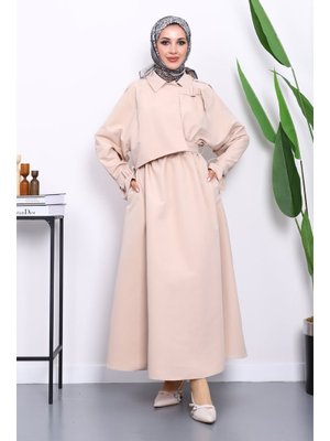 İmaj Butik Bej Bel Lastikli Kemerli Trenç