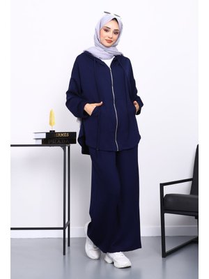 İmaj Butik Lacivert Önü Kısa Arkası Uzun Tunik Pantolonlu Takım