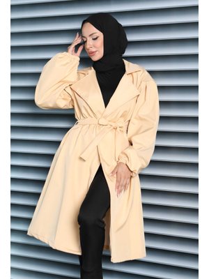 Tofisa Bej Kuşaklı Kolu Lastikli Miranda Trençkot