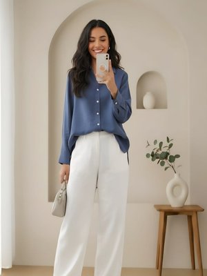 Podyumplus 20647gml Sedef Düğmeli Kısa Gömlek