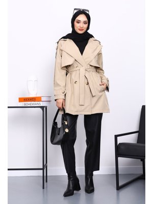 İmaj Butik Taş Kruvaze Yaka Astarlı Trençkot