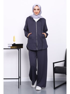 İmaj Butik Antrasit Önü Kısa Arkası Uzun Tunik Pantolonlu Takım