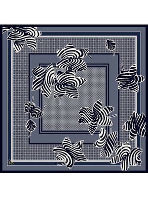 19v69 ITALIA Kot Mavi Çiçekli Desen İtalyan Şifon Seri Eşarp Askısı İle Birlikte 90x90 Cm