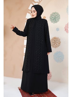 Neva Style Boncuk İşlemeli Siyah Abaya 29120s