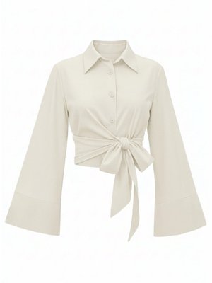 Podyumplus Ekru Yan Bağlamalı İspanyol Kol Düğmeli Gömlek