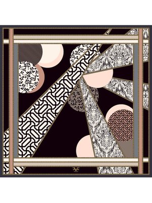 19v69 ITALIA Geometrik Desen Black Seri Twill Eşarp Askısı İle Birlikte 90x90 Cm Siyah Krem