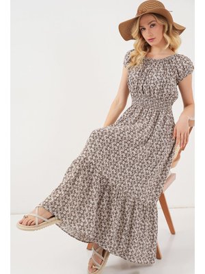 Bigdart Kahverengi Yakası Büzgü Detaylı Elbise