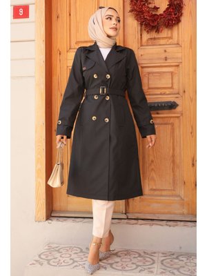 Neva Style Kemerli Siyah Trençkot 60500s