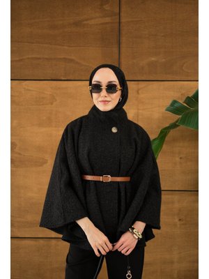 Locco Moda Siyah Kemer Detaylı Panço