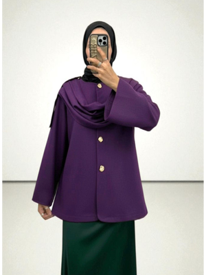 Podyumplus Mor Şal Detaylı Kışlık Keçe Ceket