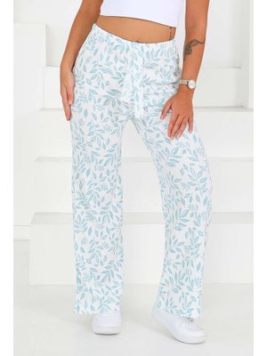 Tofisa Mınt Desenli Beli Lastikli Bürümcük Pantolon Mint