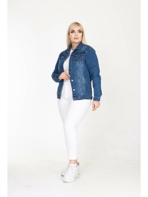 IŞŞIL Mavi Büyük Beden Esnek Kot Spor Ceket
