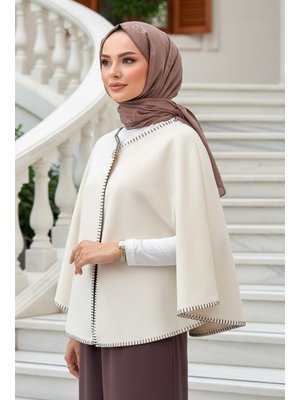 Salih Çelebi Ekru Tek Düğmeli Kaşe Panço