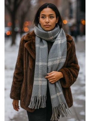 Remsa Antrasit Ekose Desenli Atkı Omuz Şalı 45x200 Cm 1294