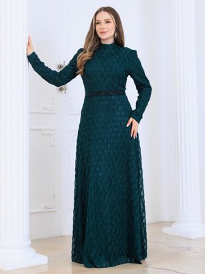 Elben Moda Lina Tesettür Abiye Elbise Yesil