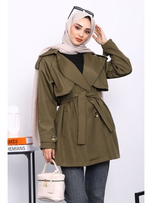 İmaj Butik Haki Kruvaze Yaka Astarlı Trençkot