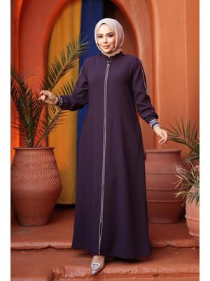 Neva Style Fermuarlı Mürdüm Ferace 26381mu