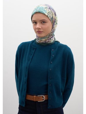 FRESHSCARFS Petrol Vıntage Garden Desen Pamuklu Viskon Eşarp