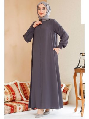 Neva Style Fermuarlı Füme Ferace 45287fu