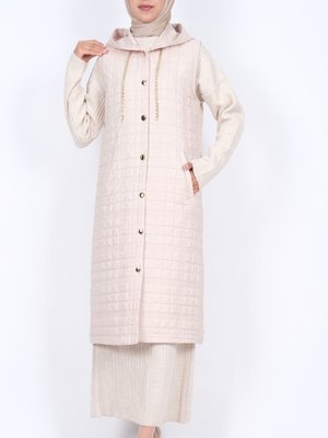 Podyumplus Taş Kapüşonlu Zincir Detaylı Cepli Kapitone Yelek