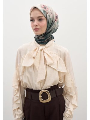 FRESHSCARFS Petrol Marıelle Desen Pamuklu Viskon Eşarp