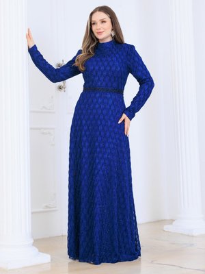 Elben Moda Lina Tesettür Abiye Elbise İndigo