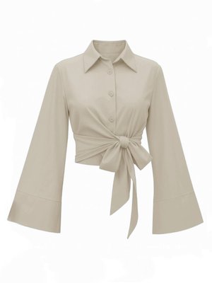 Podyumplus Açık Vizon Yan Bağlamalı İspanyol Kol Düğmeli Gömlek