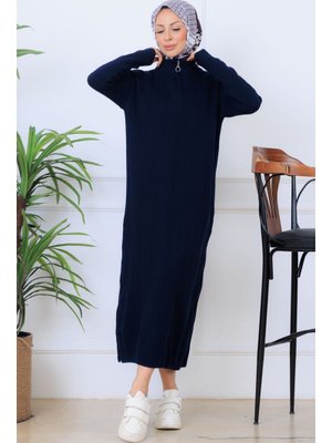 Benguen Lacivert Fitilli Triko Elbise