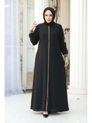 Neva Style Fermuarlı Siyah Ferace 26381s