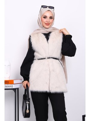 İmaj Butik Taş Kemerli Astarlı Kürk Yelek