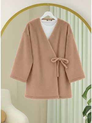 Podyumplus Vizon Yandan Bağlamalı Kürklü Ceket